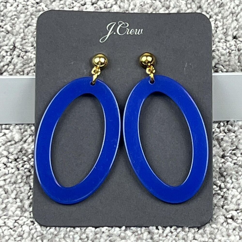J.Crew Blue Oval Resin Dangle Drop Earrings Gold Tone Womens Jewelry Statement